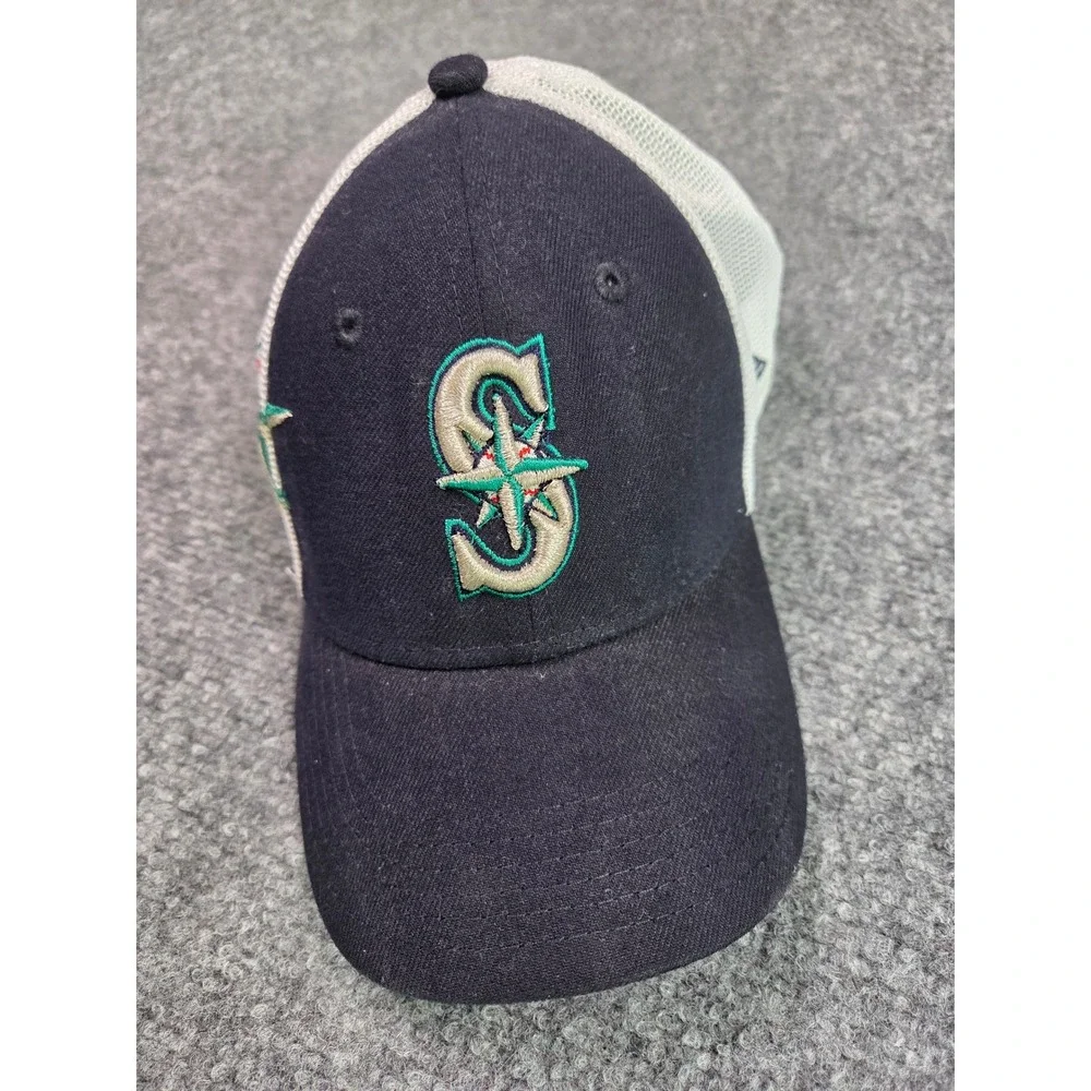 New Era Seattle Mariners‎ Hat Youth Child Navy White Mesh 39THIRTY Trucker Cap
